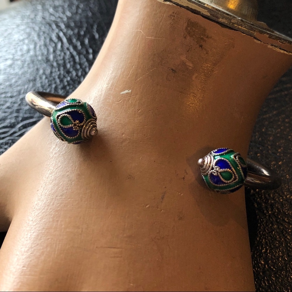 VTG STERLING 925 ENAMELED BEADS CUFF BRACELET
